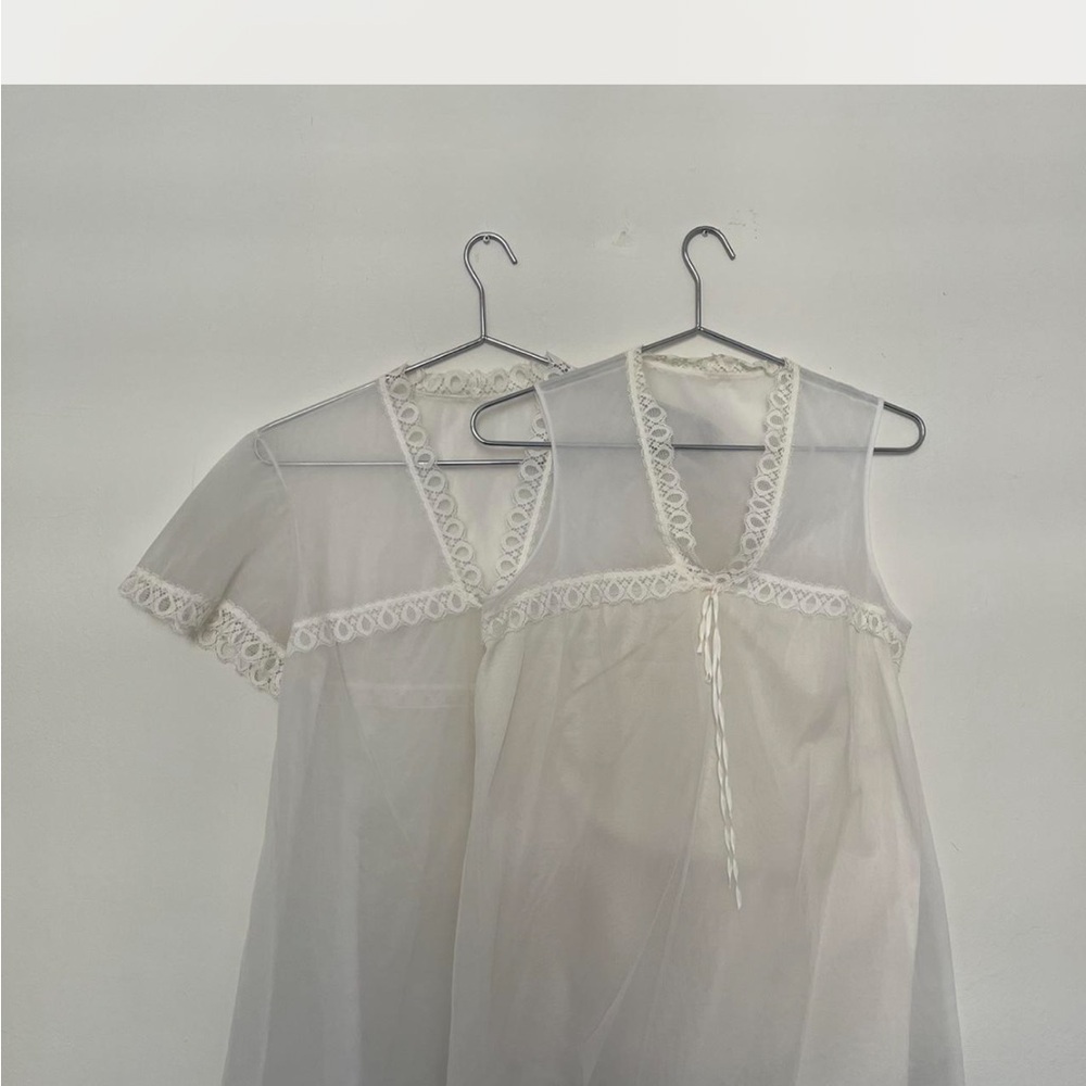 1970s Peignoir Lace Trim Babydoll Nightgown Set
